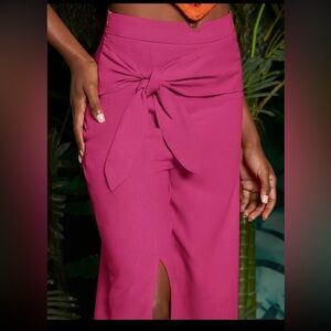 Tie Front Split Thigh Wide Leg Pants